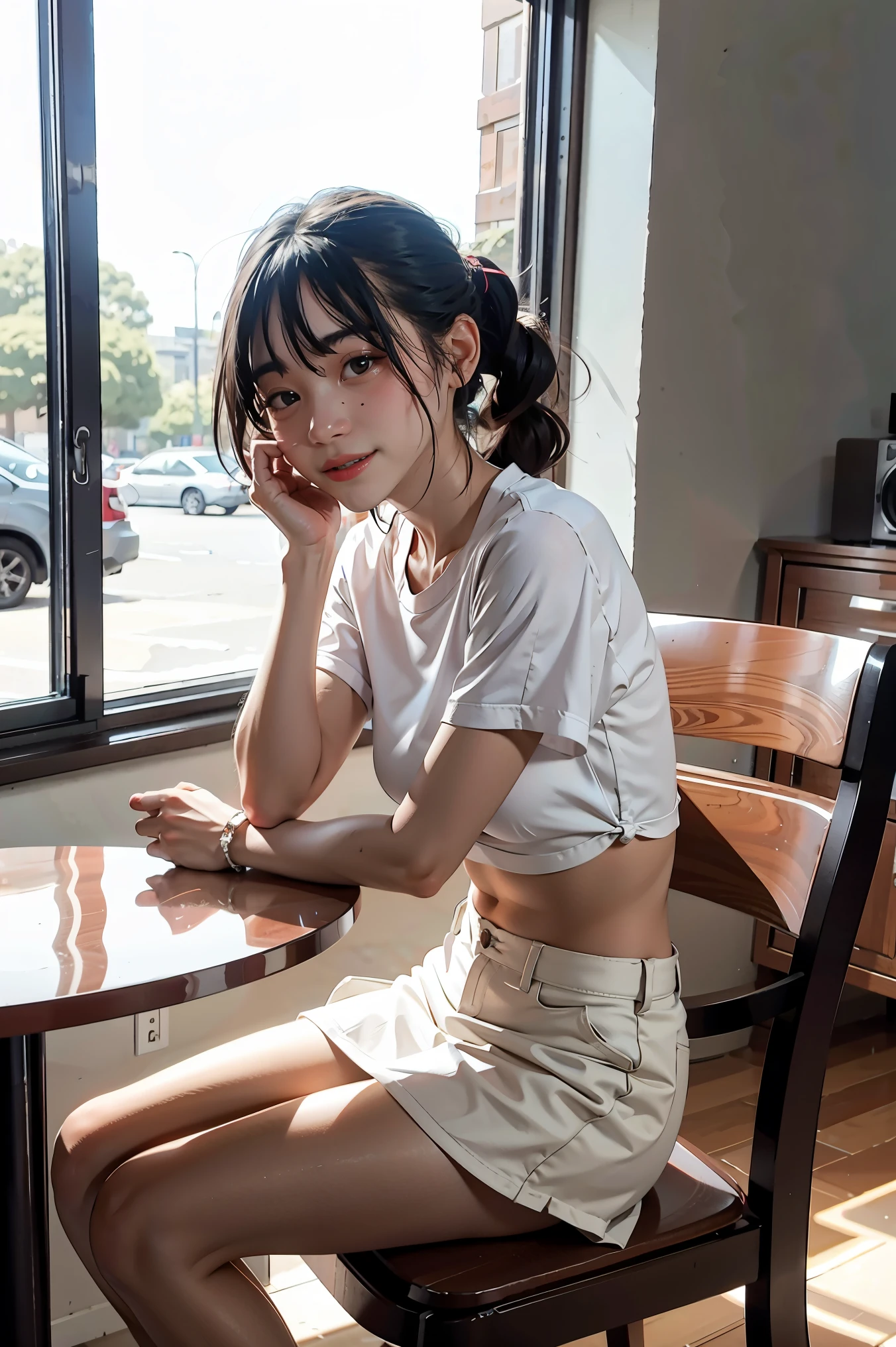 There was a woman sitting at the table