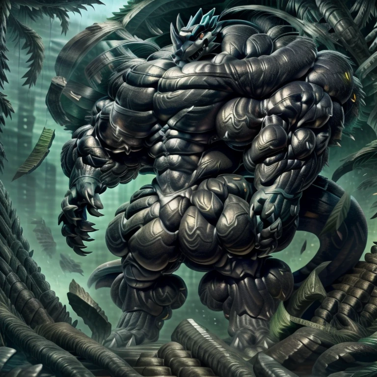 Exveemon, Men's Second, kemono, hot body, muscle, Beautiful, sexual, Attractive guy, (Detailed eyes), brows, (masterpiece, A high resolution, Best quality), 4K, 

massive muscles, huge pecs, chiseled abs, huge pectorals, exaggeratedly huge muscles. a furry hero whose presence inspires trust and respect. (gigantic muscles), 8K, Masterpiece, highres, Detailed head, Detailed Body, full body, Detailed abs, wearing crNanosuit, big muscle (pecs, triceps, traps) unusually developed muscular body, body full of huge muscles. pectorales enormes. Exaggeratedly huge muscles. Gigachad Muscular, gigantic muscles, Colossal giant NANOSUIT over a battlefield, The claws are sharp, Sharp teeth, nj5furry, Animal paws, castle, black visor, He wears a black cloak on his back, FULL BODY, long legs,