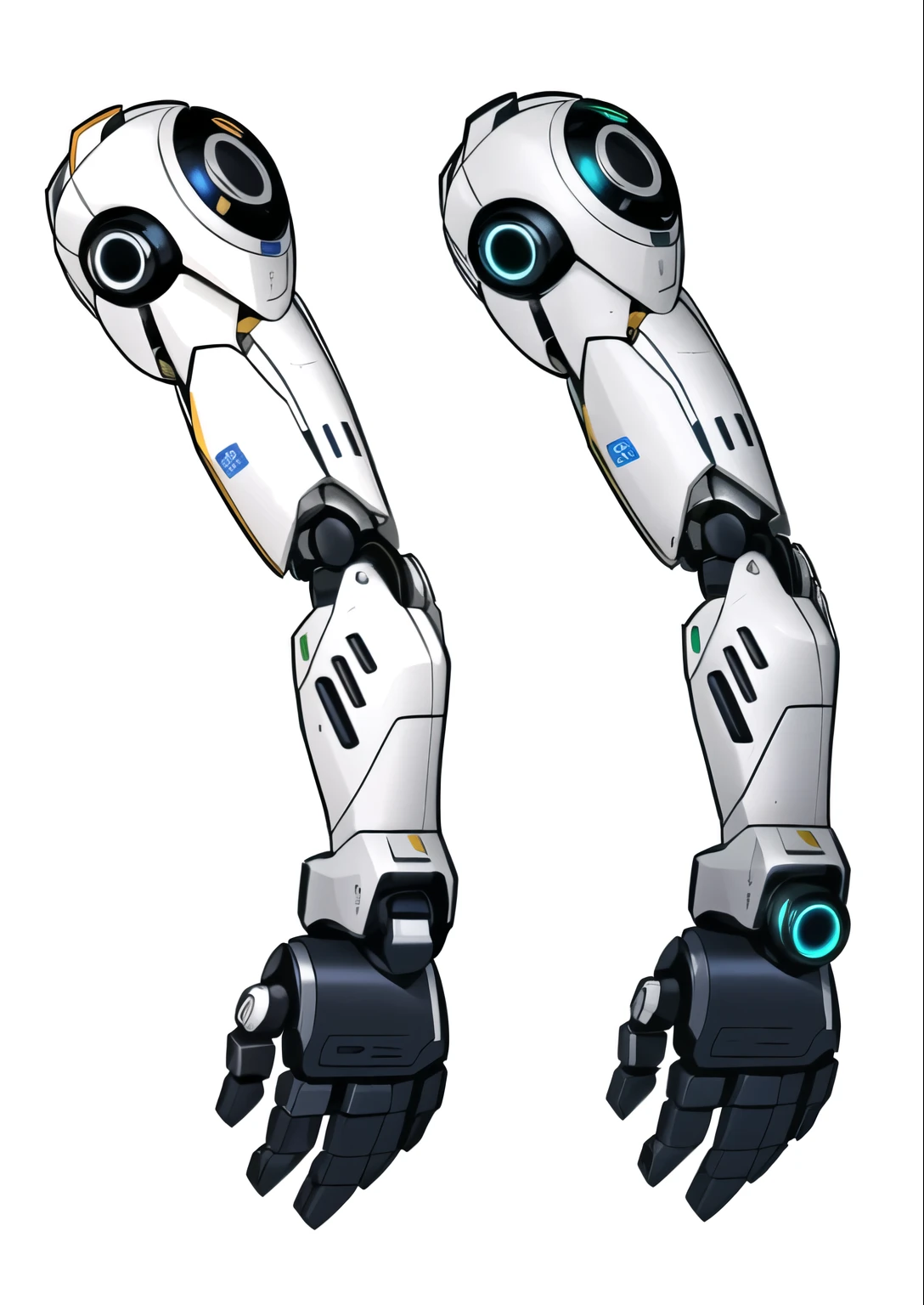 there are two ARMS next to each other, membros mecha, cyber limbs, Bionic Arms and Eyes, robotic arms, 2 arms, robotic arms, robotic limbs, robotic anime mixed with organic, male robotic orca den, anime robots, glados do portal 2, detailed arms, Mechanical limbs, CINCO DEDOS SUPER DETALHADOS, perfect hands, 5 DEDOS, Robotic hands ( ( robot cyborgs ) )