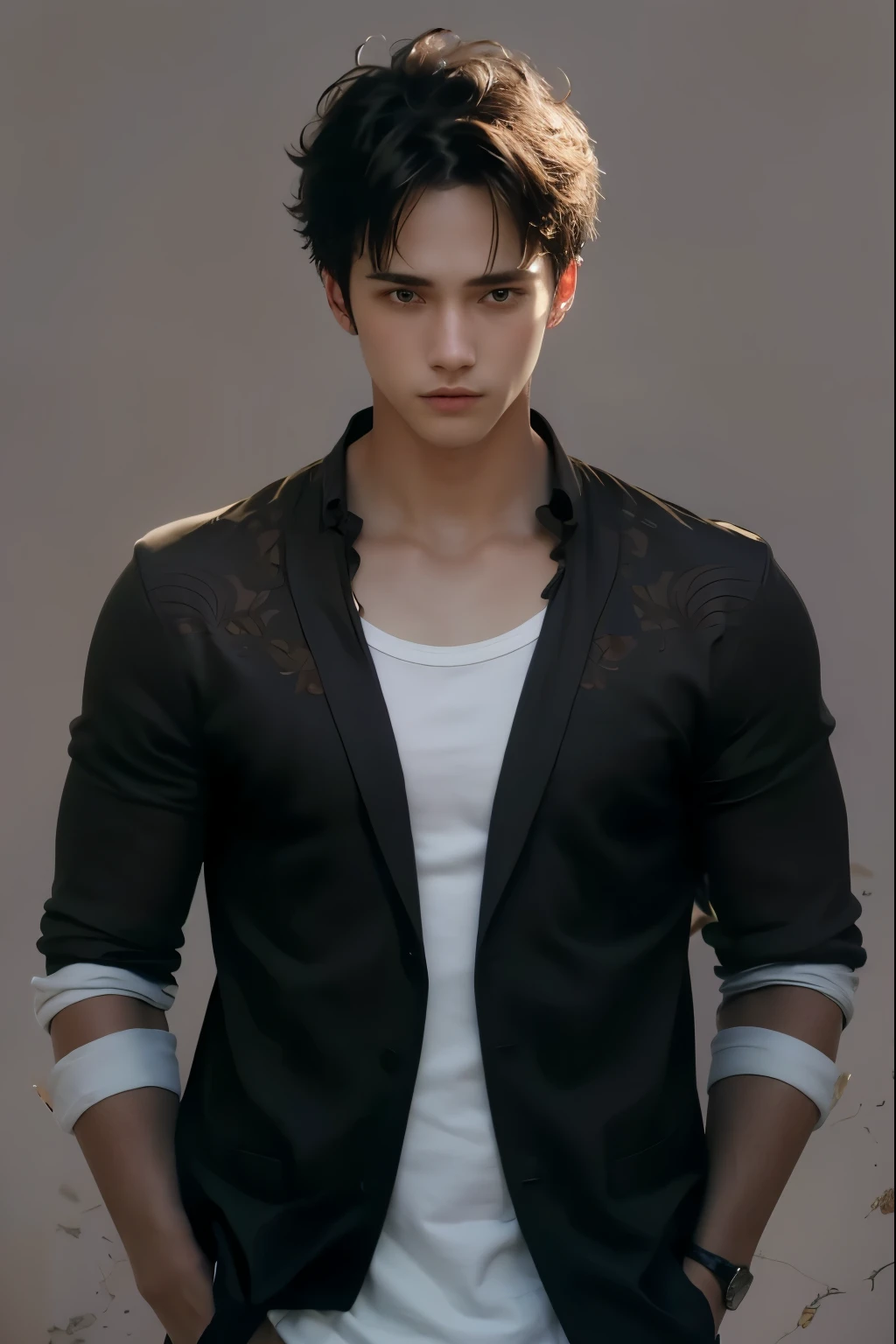 (masutepiece:1.3),(Best Quality:1.2),8K,ridiculously detailed:1.3),highest grade,(1boy:1.2),Portrait,
,Shirt, Short hair, Very short hair, Bold face, Naked
