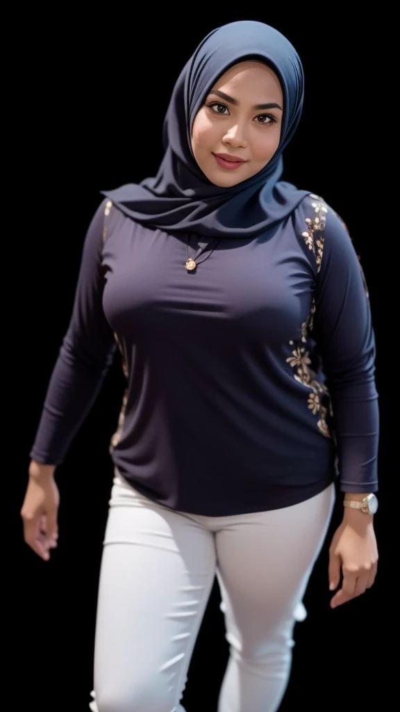Malay girl in hijab wear small floral baju kurung malaysia in college, wear back pack, front view, detail skin, detail skin texture, mole below eyes, small breast, big hip, big waist, big thigh, slim abs, beautiful body, nighttime, laughing, happy, bright lighting, college student in background, crowded college, blur background, bokeh,