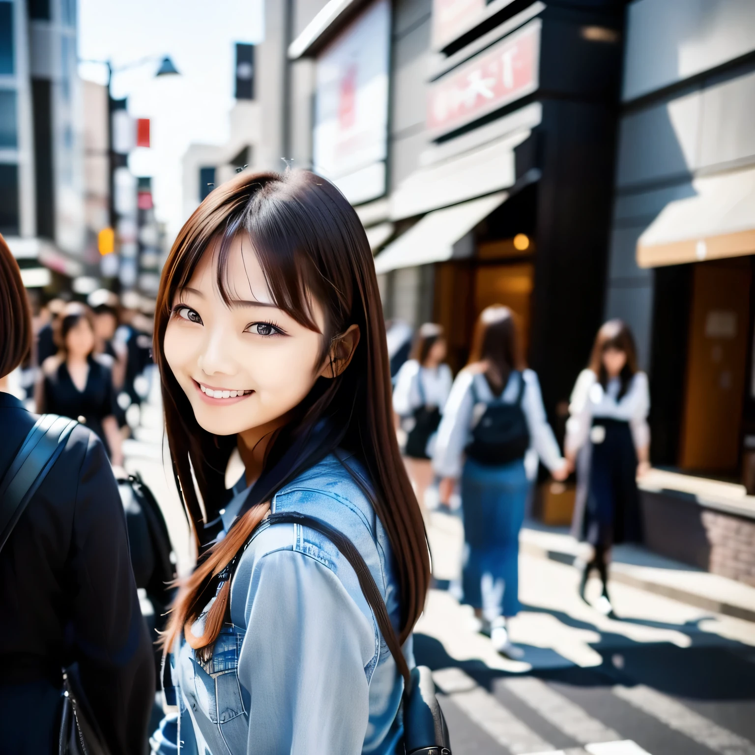 A woman in her fifties with long hair and a backpack is walking down the street, beautiful young Korean women, gorgeous young Korean women, Young and adorable Korean face, beautiful south Korean women, Portrait of a Japan teenager, a Young Asian Woman, young asian girl, Young and pretty Asian face, Beautiful Japanese girl face, Young Asian Woman, Korean Girls, Korean women, beautiful Young Asian Woman