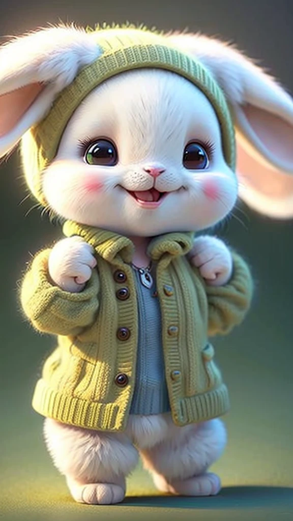 Cute bunny, smiley, by Pixar, Furry art, anime big breast, White background, Character, Outfit