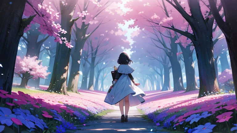 Upon entering the place, she found herself in a place of indescribable beauty, filled with radiant flowers and majestic trees.