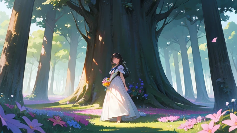 Upon entering the place, she found herself in a place of indescribable beauty, filled with radiant flowers and majestic trees.