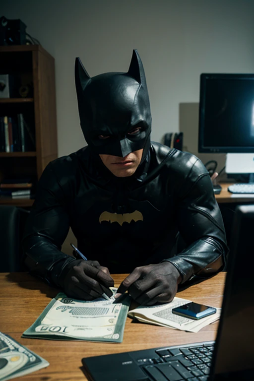 Batman looking for 50€ bills on the PC 