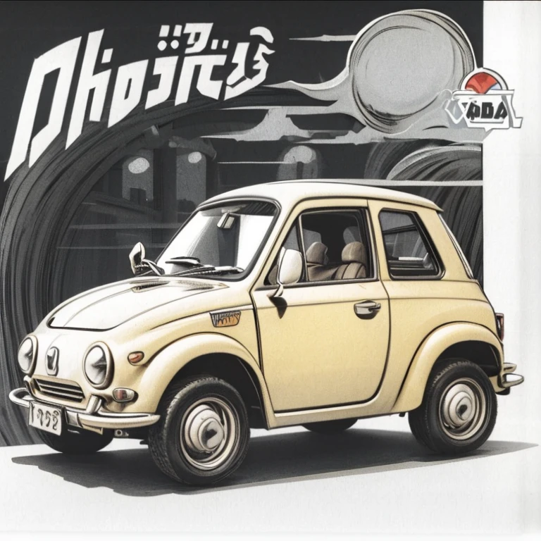 1970s、Fiat nuova 500（Cinquecento）、Light yellow、Italy、anime、whole Minimalist car logo sticker Minimalist car logo sticker、Just one、One-of-a-kind logo sticker、Cool
