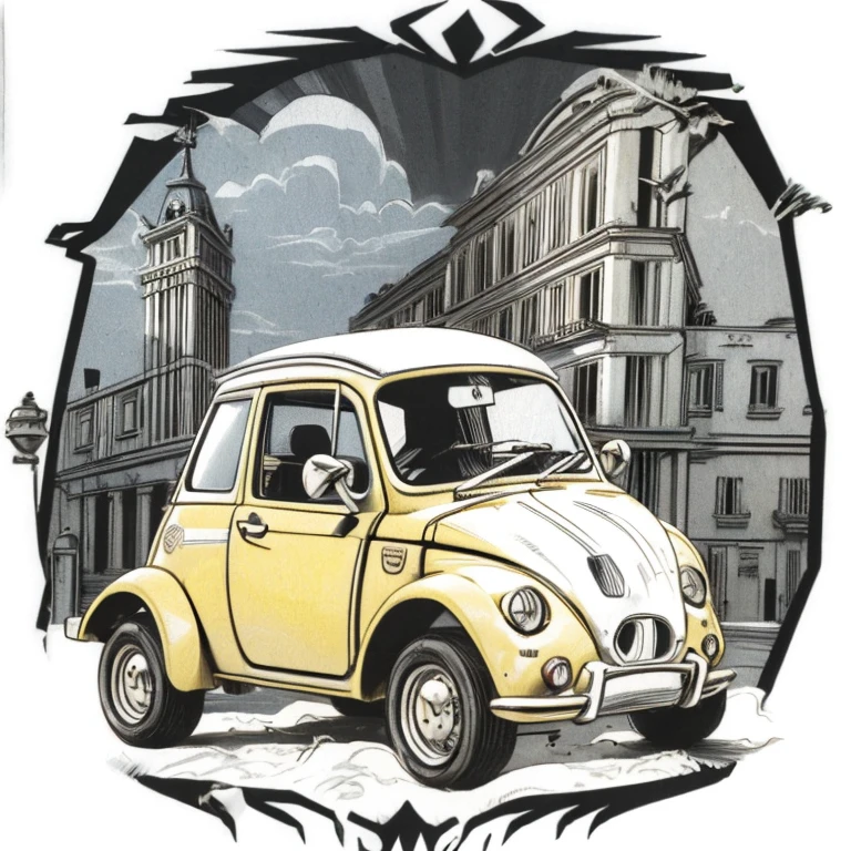 1970s、Fiat nuova 500(Cinquecento)、Light yellow、Italy、anime、whole Minimalist car logo sticker Minimalist car logo sticker、Just one、One-of-a-kind logo sticker、Cool