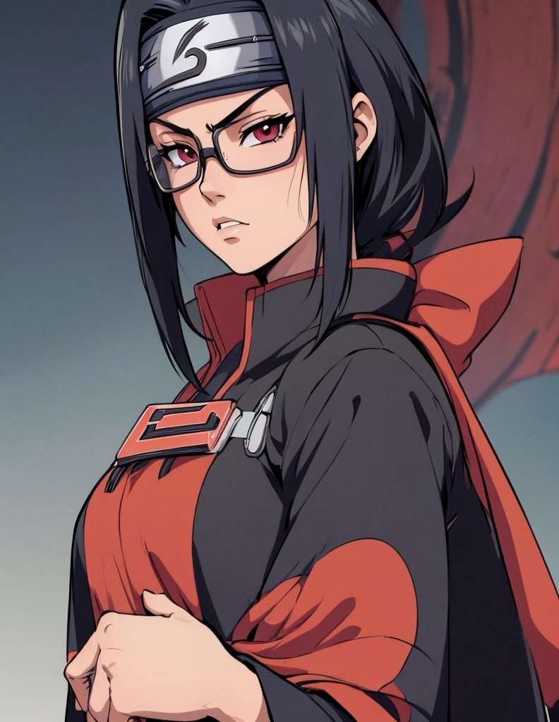 un dibujo de una mujer con gafas y un top negro, Itachi Uchiha, lineal perfecto, sasuke uchiha, itachi, arte lineal agudo, inspirado en Maki Haku, from naruto, lineal limpio, inspirado en Sakai Hoitsu, lineal negro grueso, lineal en negrita, dibujo manga a tinta, inspired by Asai Chū