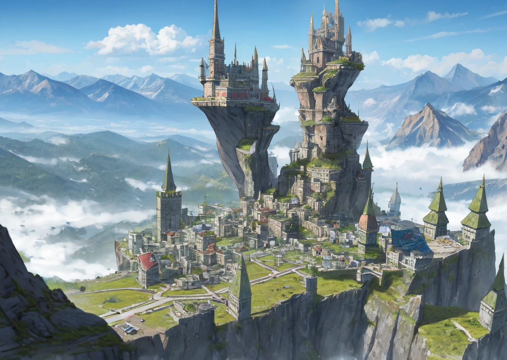 futuristic city, fantasy, dwarf kingdom, mountains