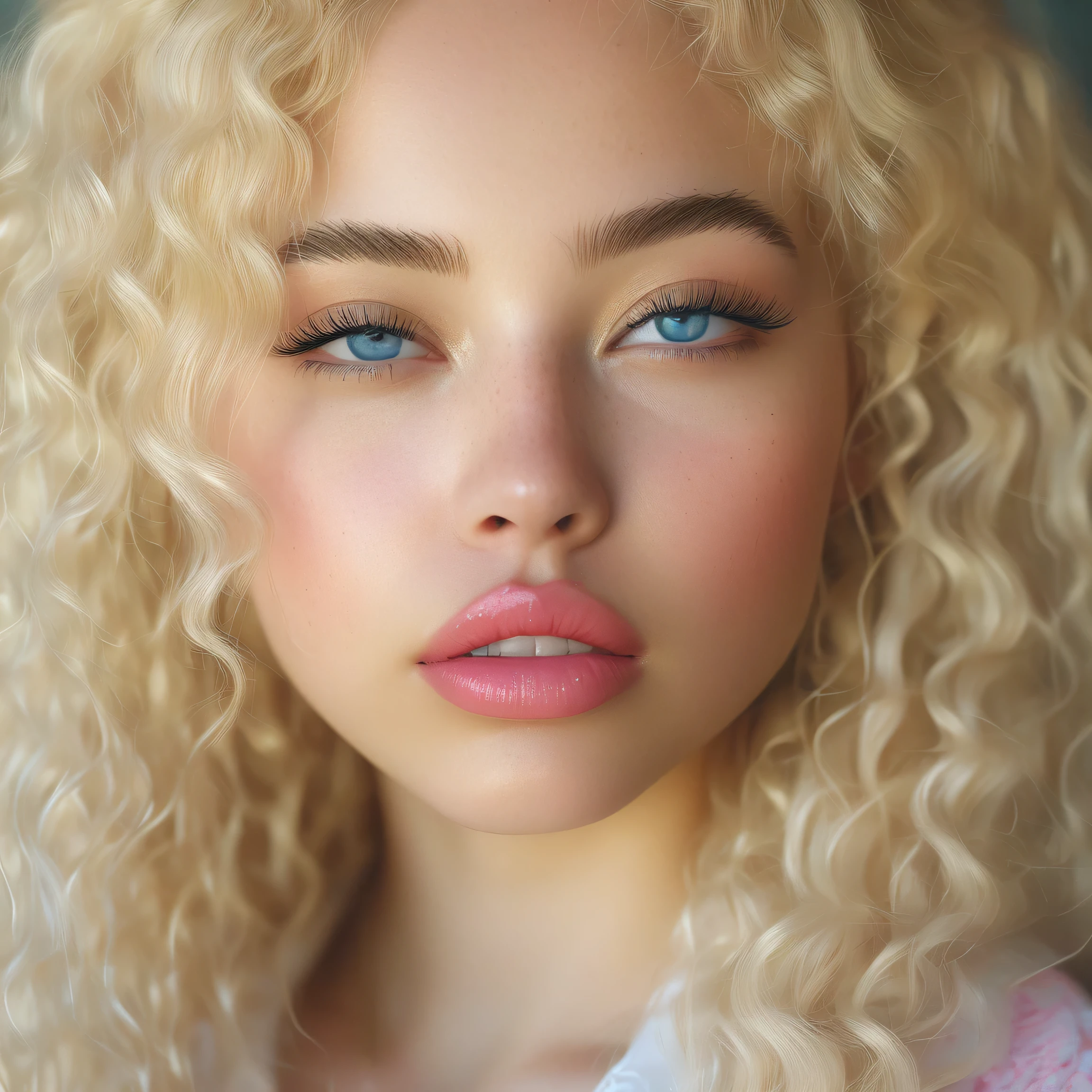 A beautiful young 18 year old blonde woman, intense blue eyes, clear face for swapface, full pink lips, delicate porcelain skin, elegant feminine pose, natural lighting, cinematic composition, high quality digital painting, fantasy art, highly detailed, sharp focus, vibrant colors, photorealistic