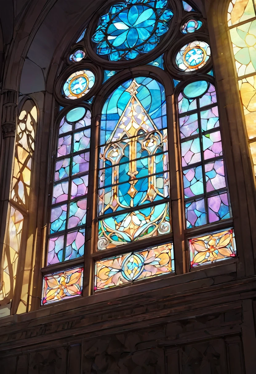 make a stained glass window with a Sumerian pantheon theme