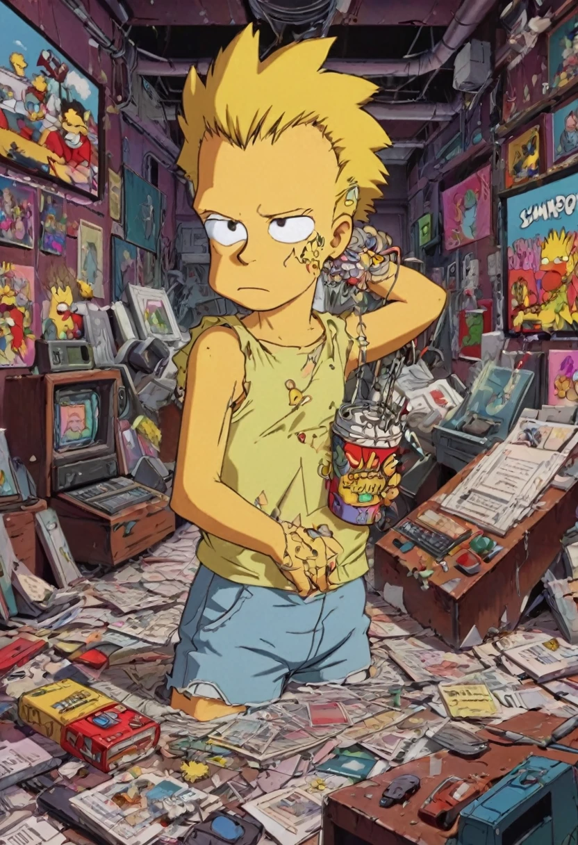 90s Cartoon art style, 90s style, Bart Simpson, best quality, masterpiece, very aesthetic, perfect composition, intricate details, ultra-detailed