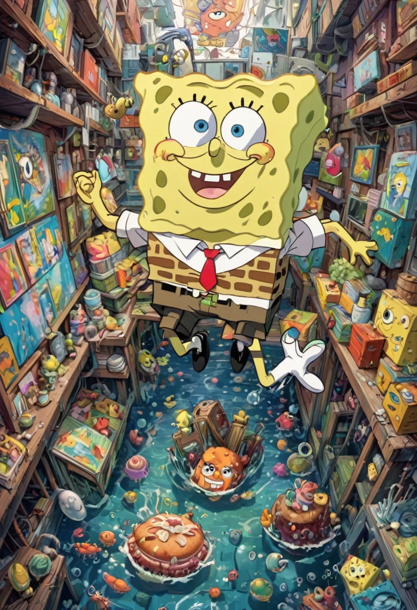 90s Cartoon art style, 90s style, (SpongeBob SquarePants), best quality, masterpiece, very aesthetic, perfect composition, intricate details, ultra-detailed