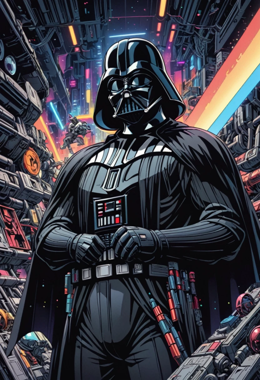 90s Cartoon art style, 90s style, (Darth Vader), best quality, masterpiece, very aesthetic, perfect composition, intricate details, ultra-detailed