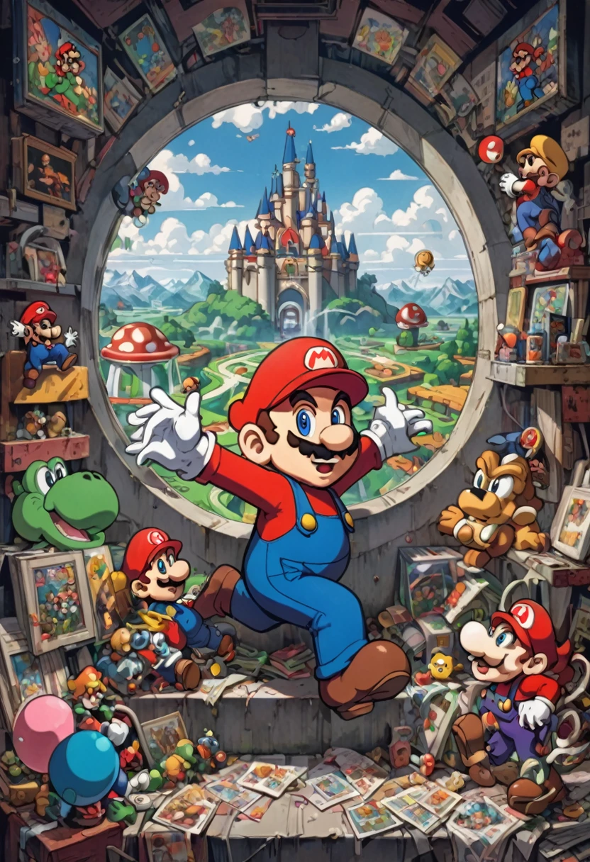 90s Cartoon art style, 90s style, (Mario), best quality, masterpiece, very aesthetic, perfect composition, intricate details, ultra-detailed