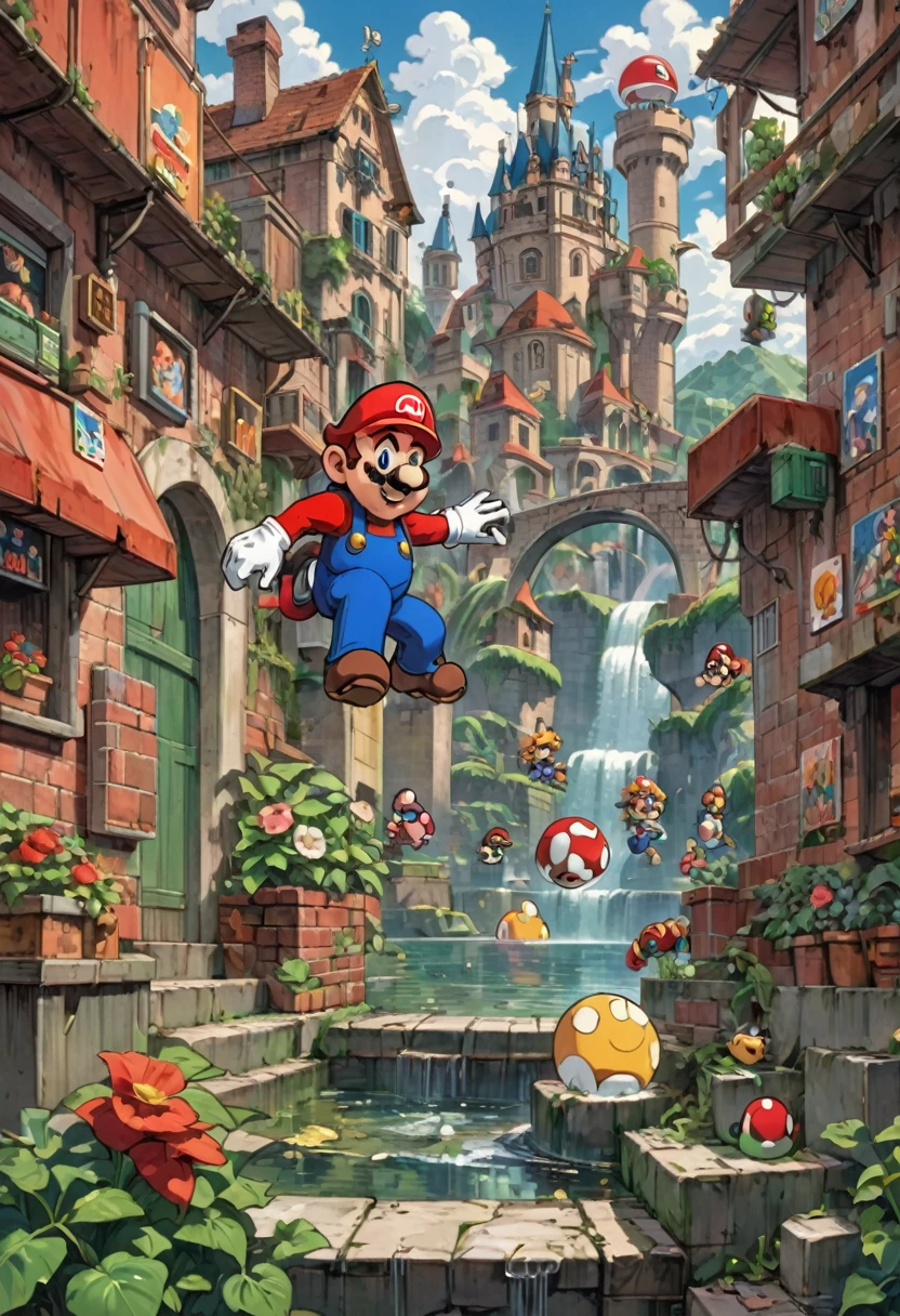 90s Cartoon art style, 90s style, (Mario), best quality, masterpiece, very aesthetic, perfect composition, intricate details, ultra-detailed