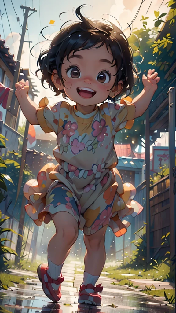(Top quality, masterpiece, Adorable baby girl Wearing , dancing in rain. Mouth closed in a sweet smile, Cute baby, Pixar-inspired animation.black cloudy wather, Sunlit environment with no shadows cast, One full-body figure centered)
This top-quality masterpiece showcases an adorable baby girl wearing a cozy . Her little hands are raised up high in the air with her mouth closed, Dancing in the rain.forming a playful and endearing smile.black cloud rain falling cloud background adds to the pure and innocent atmosphere, creating no shadows at all. With one full