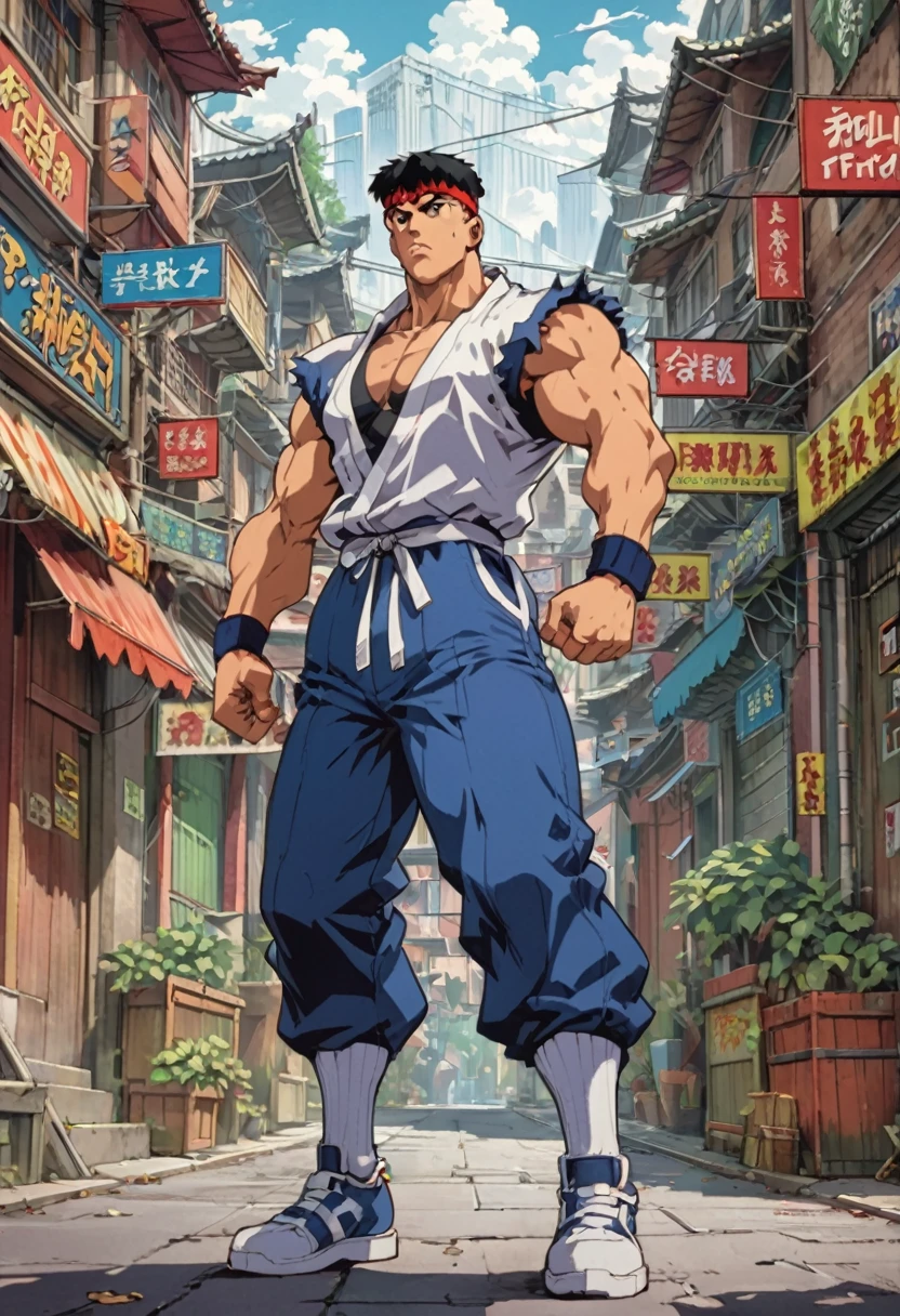 90s Cartoon art style, 90s style, (Street Fighter), best quality, masterpiece, very aesthetic, perfect composition, intricate details, ultra-detailed
