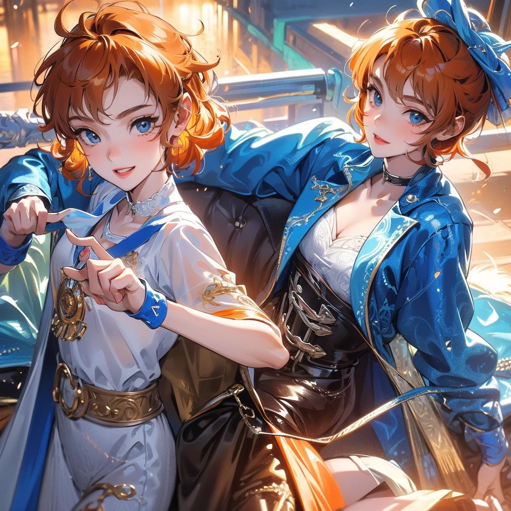 high quality, detailed,
Boy , 4K UHD, super detail, best quality, detailed eyes, masterpiece, young ,9years old ,orange curly short hair ,blue beautiful eyes ,sweet smile ,beautiful smile,cute outfit
