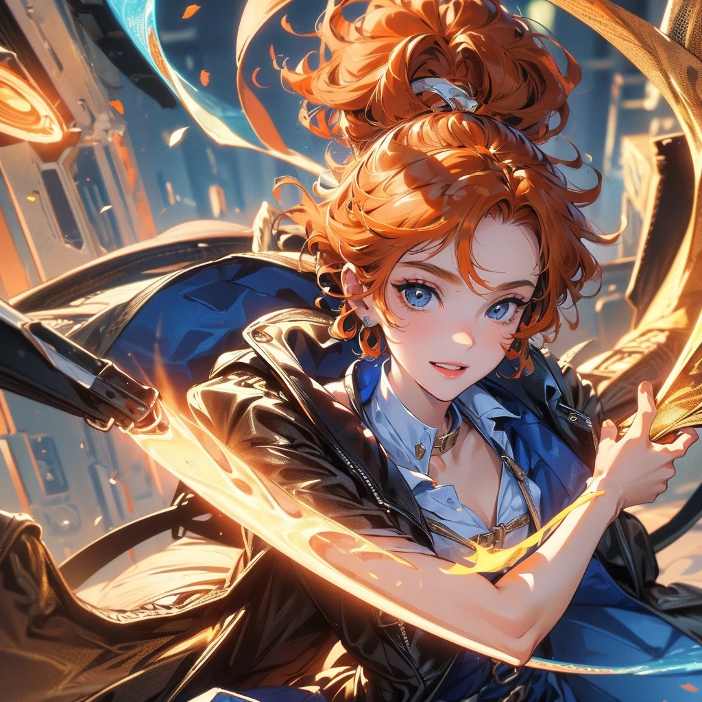 high quality, detailed, 
Boy , 4K UHD, super detail, best quality, detailed eyes, masterpiece, young ,9years old ,orange curly short hair ,blue beautiful eyes ,sweet smile ,beautiful smile,cute outfit