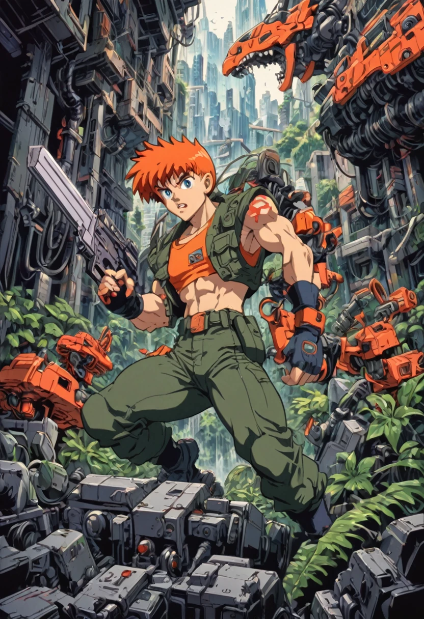 90s Cartoon art style, 90s style, (contra), best quality, masterpiece, very aesthetic, perfect composition, intricate details, ultra-detailed