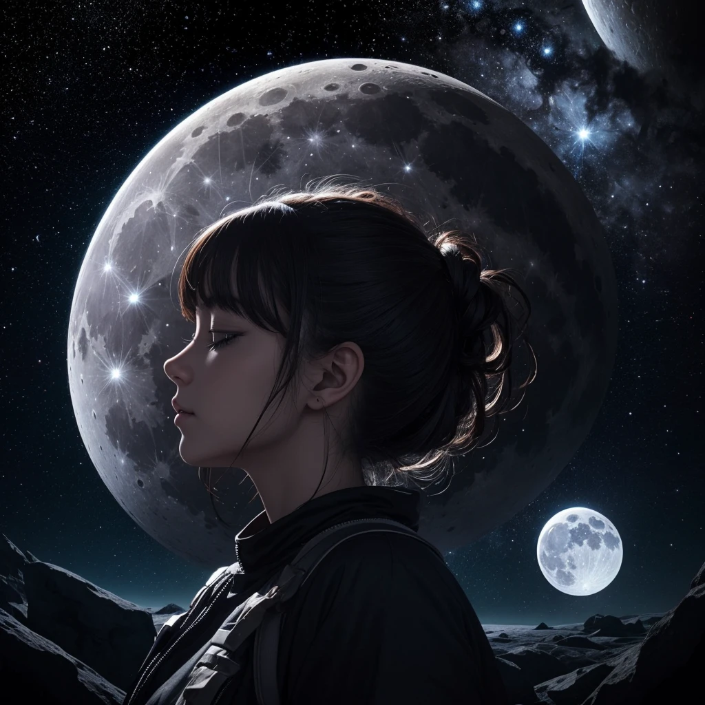 inglazing, space, lunatic, cool, full moon, luna, stars, galaxy, science, universe 3D 