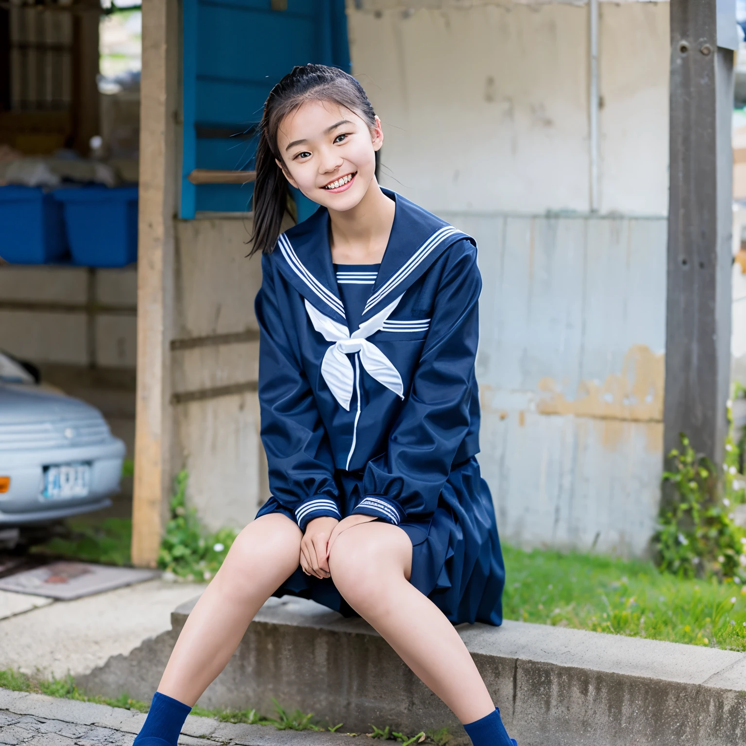 (masterpiece, highest quality:1.2), One girl, alone, Sailor suit, dark blue, Long sleeve, smile, 13 years old