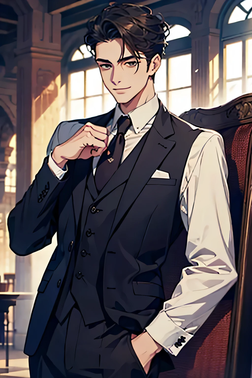 Beautiful man,suit,gentle smile,Age 25