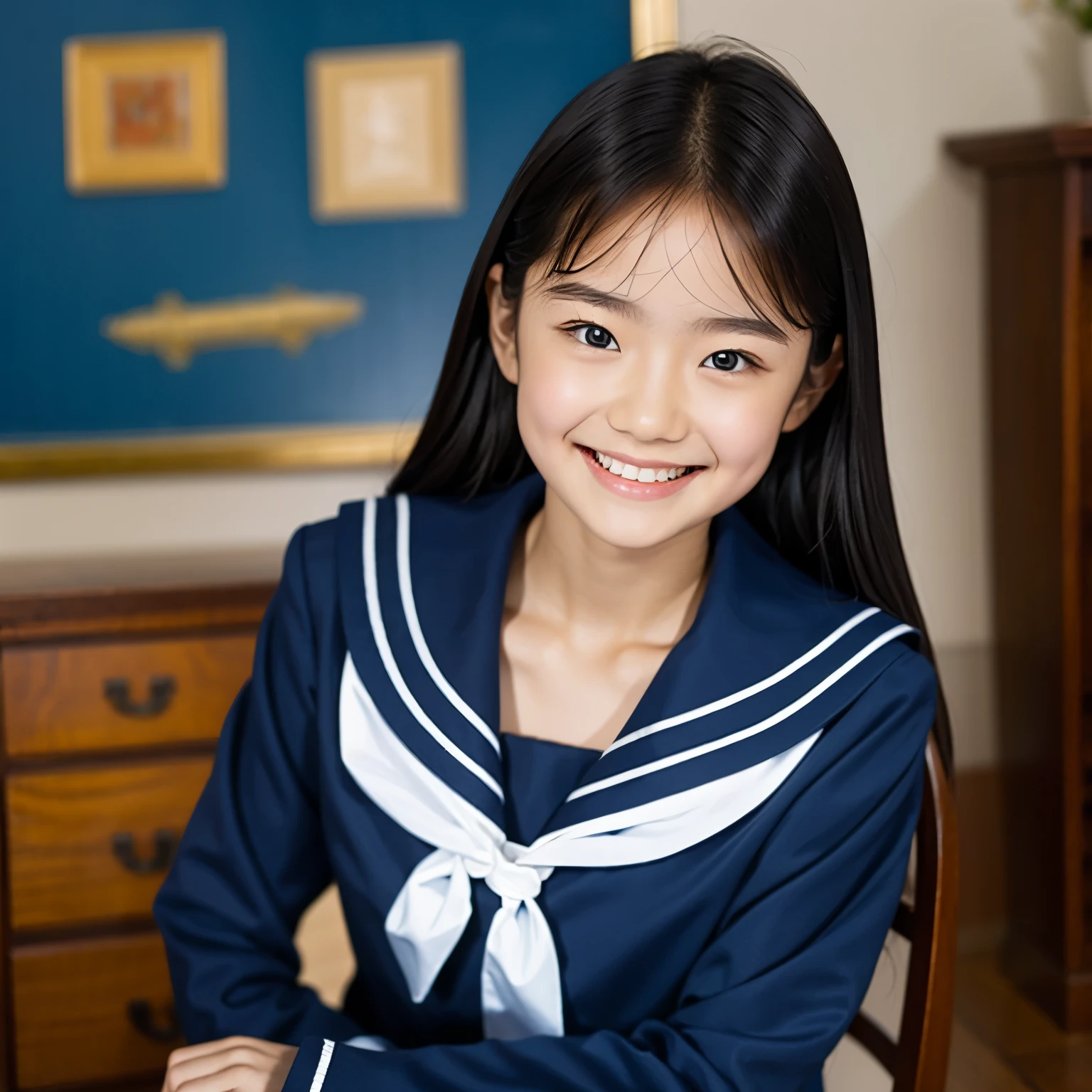 (masterpiece, highest quality:1.2), One girl, alone, Sailor suit, dark blue, Long sleeve, smile, 