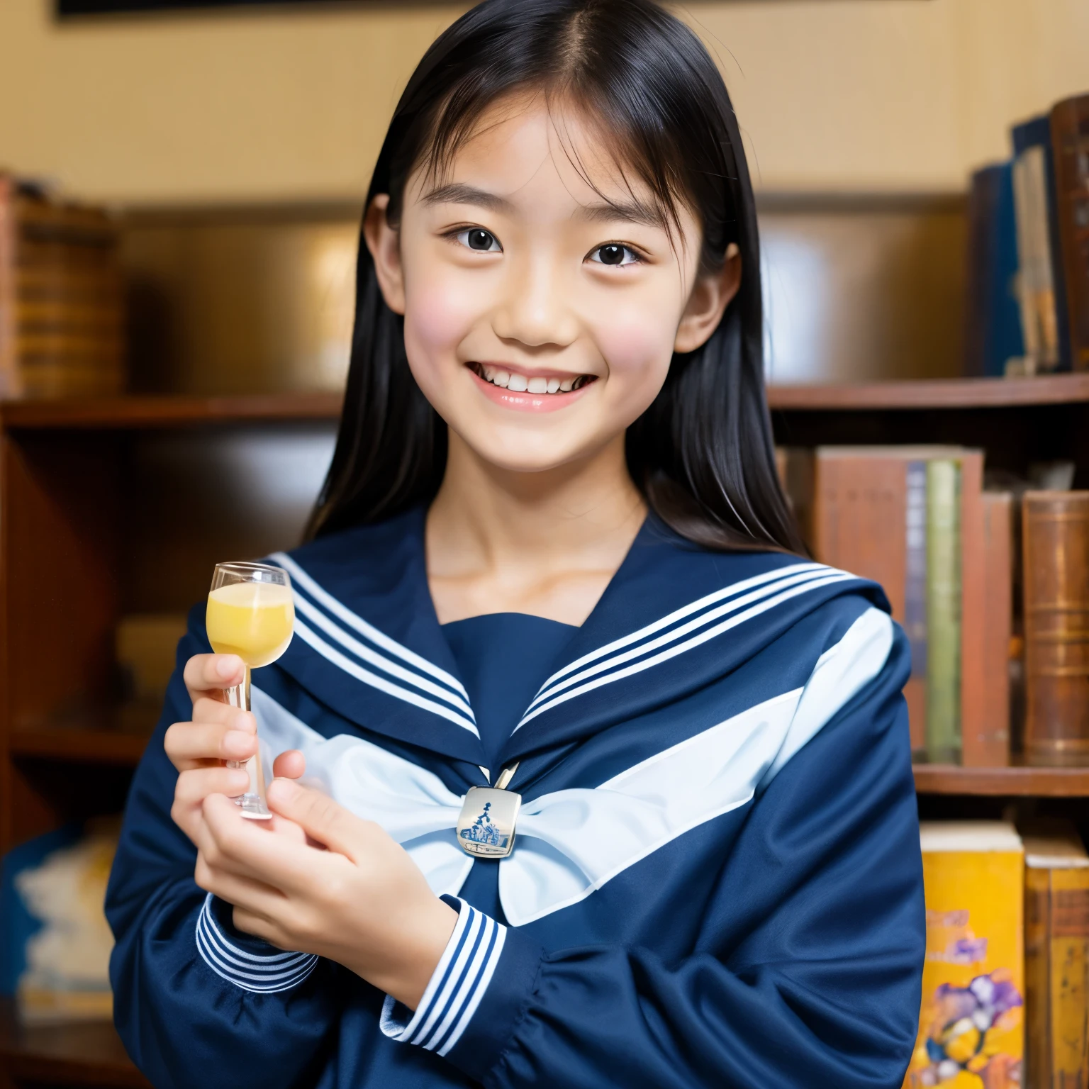 (masterpiece, highest quality:1.2), One girl, alone, Sailor suit, dark blue, Long sleeve, smile, ************