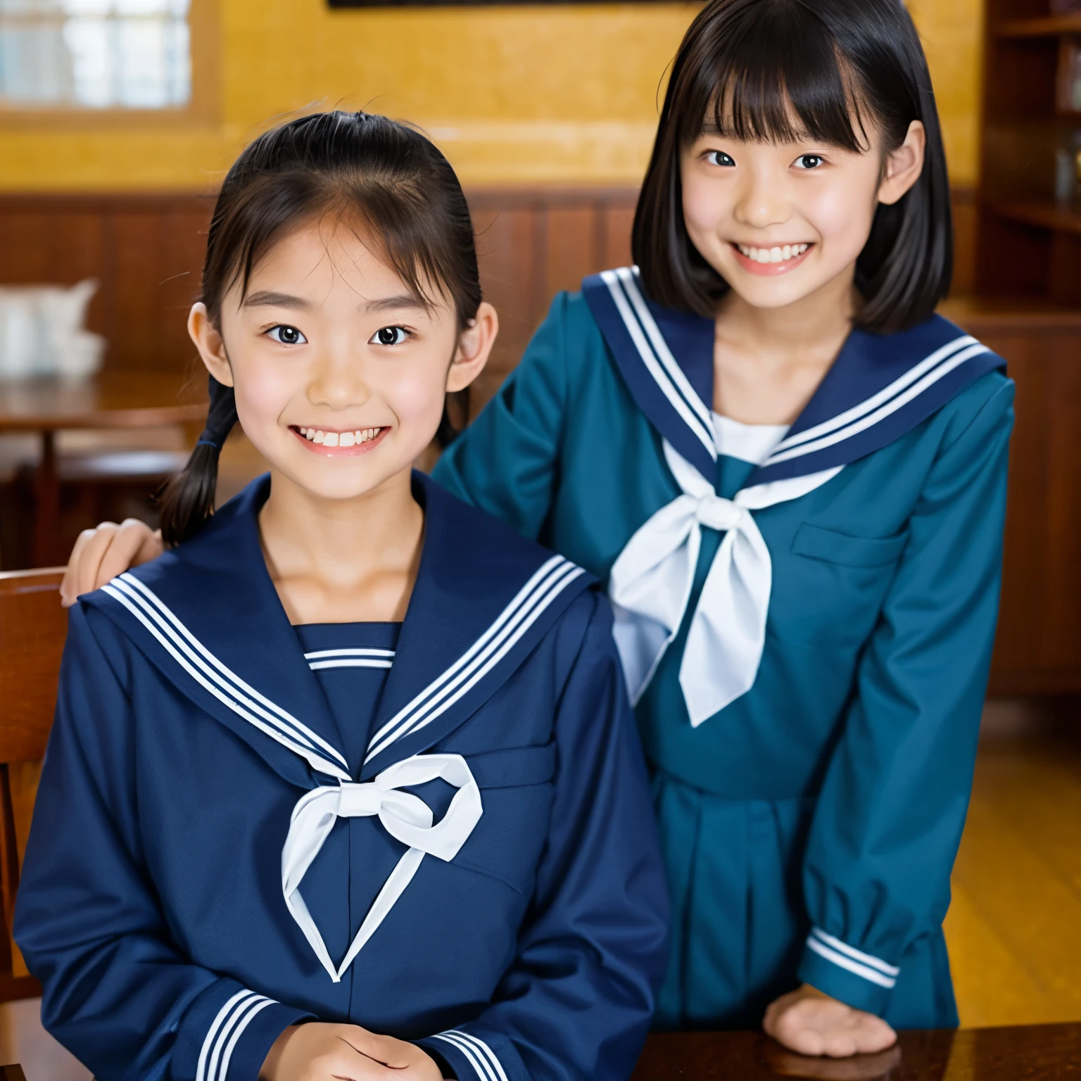 (masterpiece, highest quality:1.2), One girl, alone, Sailor suit, dark blue, Long sleeve, smile, ************