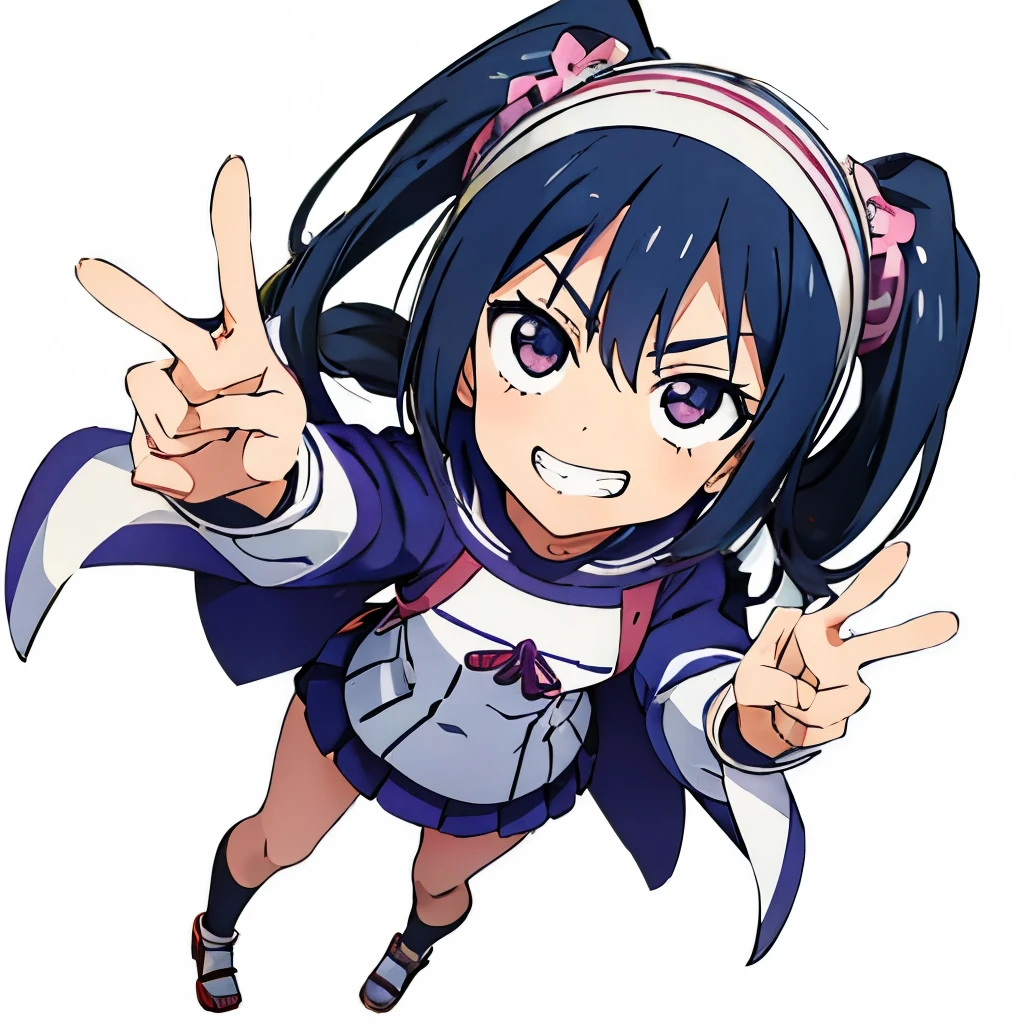 (masutepiece, Best Quality:1), 1girl in, Solo, Chibi, White background、Grin