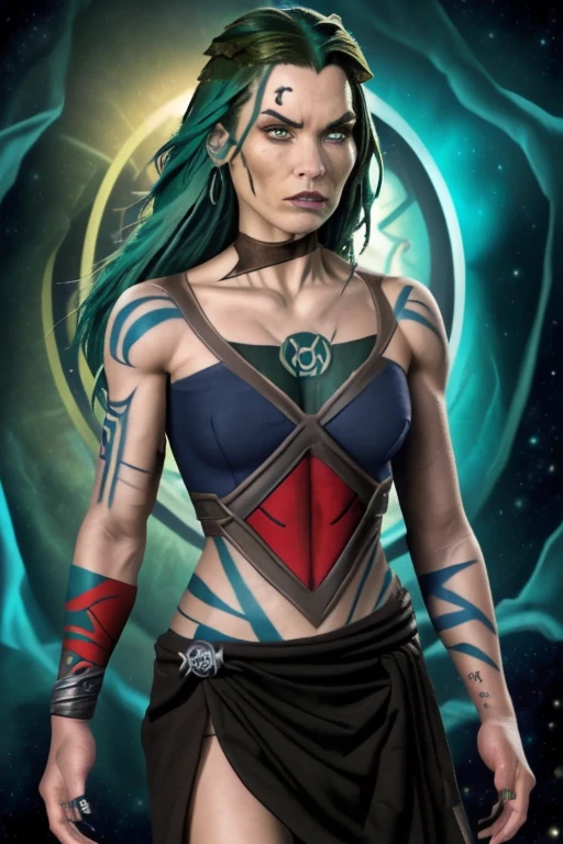 (tribal tattoos) (green and blue hair) (X-Men Rogue) (Star Trek Jadzia Dax) (2000 Ninja Turtles April) (Greek mythology Athena) (pirate woman) (Star Wars zabrak) (Star Trek trill) (pale skin) (face tattoos) (zabrac face tattoos)