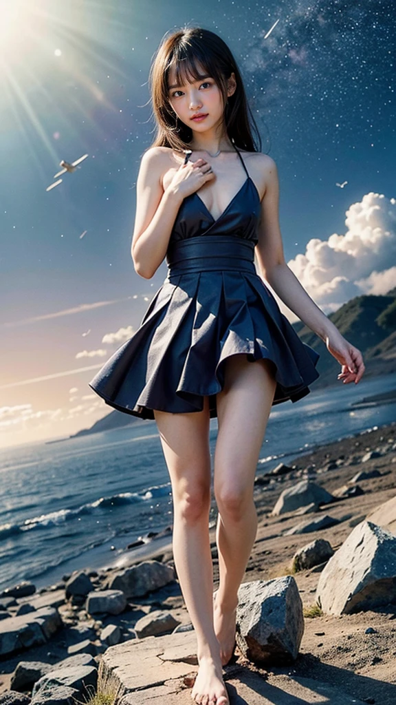 Japanese beautiful girl、15-year-old junior high school student、All naked、Full nudity、Embarrassing、Detailed face、Beautiful Hands、Beautiful legs、(Flying debris, highest quality:1.2), 8k, Official Art, chest、cute、 planet, Trending on cgstation, extrasolar planet, Official Art, mar planet,  Sakimi-chan, Five Fingers Photos&#39;Body of, Esbian all over、All naked、Cool look、 (masterpiece) (highest quality) (become close) (8k) (Cinema Lighting) (Sharp focus) (complicated)Black Hair、Very beautiful and 、Beautiful cherry-colored areola、Erect nipples、Small butt、Shaved、Laughter、Incredibly stupid, (beautiful girl, cute face, Turn back, Gold decoration in hair、naked、Close up of chest, Gardenia, Viola family, space , Looking at the audience, Film Grain, chromatic aberration, Boobs sharp focus, Face Light, Dynamic Lighting, Cinema Lighting, become closeな目と顔, All naked