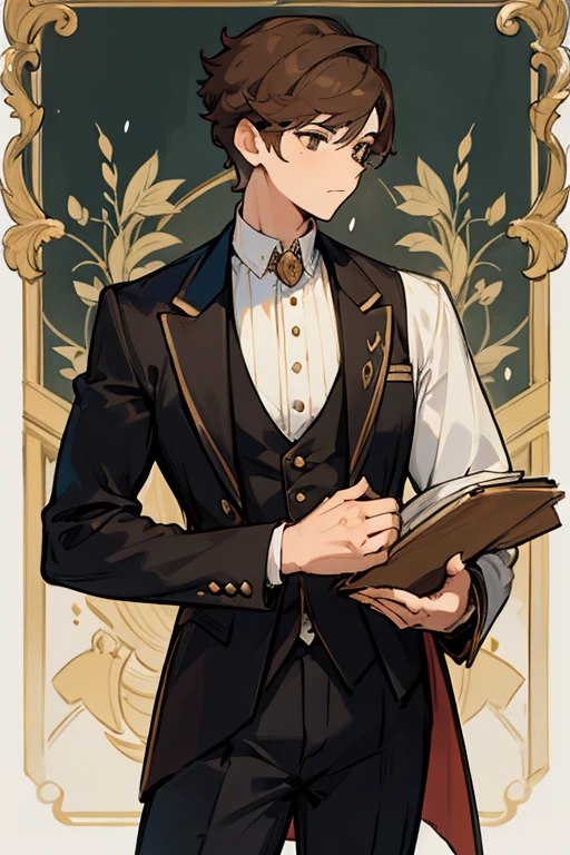 Hombre joven musculoso, short brown hair , traje de sirviente
