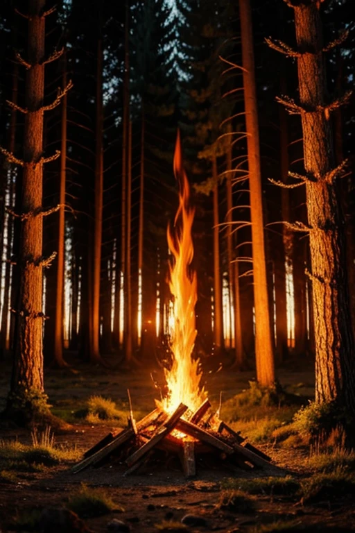Algiz rune, fire, forest