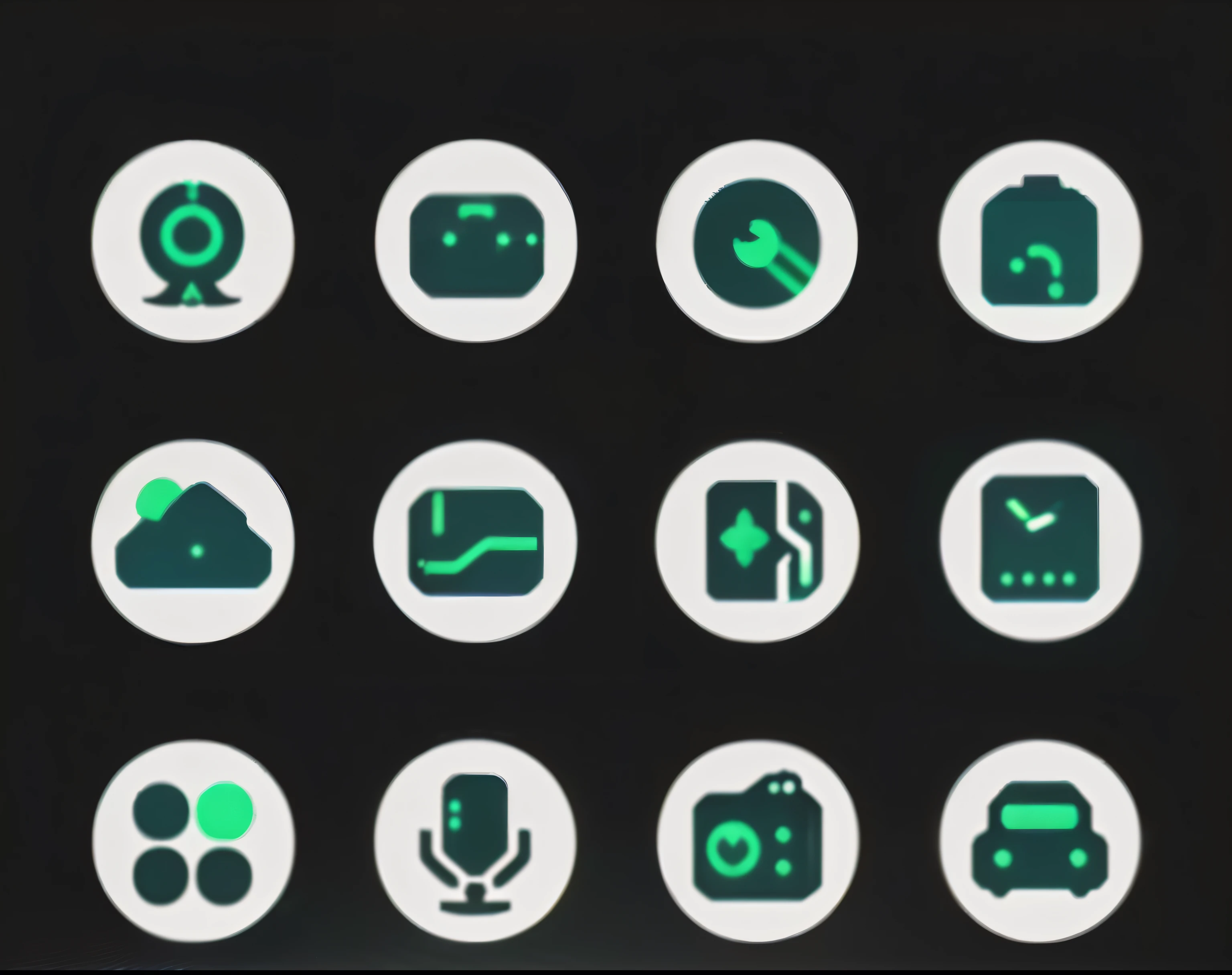 a close up of a bunch of different icon on a black background, Icon Pack, icon style, status icon, Blue-black theme, icon, black background,White circular icon frame gradient from blue to black, Flat Icon,Black and blue scheme, Techno and punk themes,Dark blue theme,