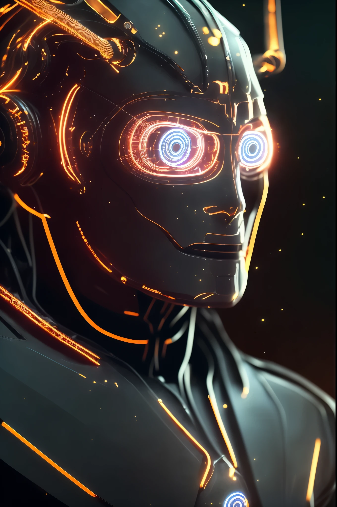 A close up of a robot with glowing eyes and a head - SeaArt AI