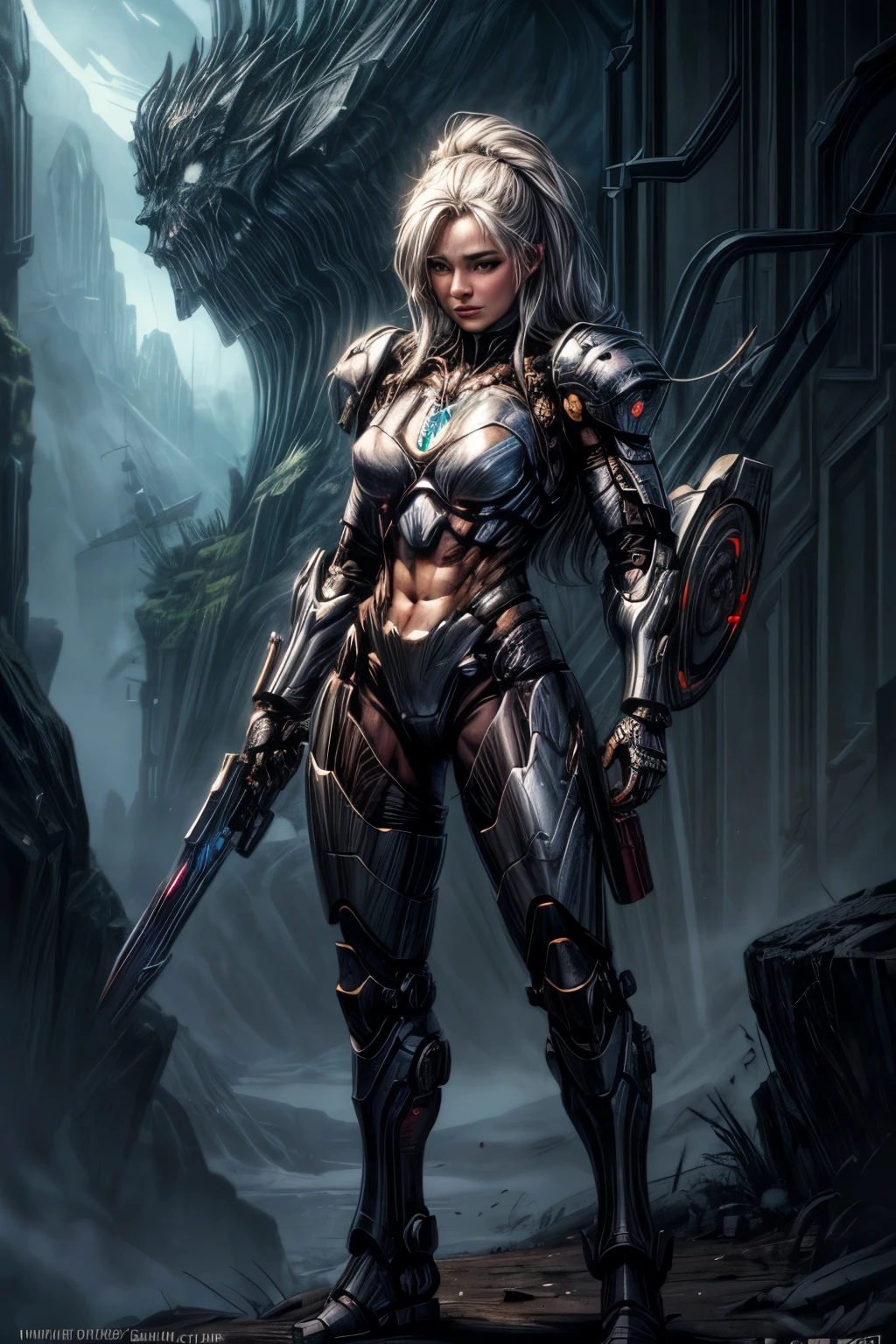 fantasy art 8k,masterpiece,best quality, trending on artstation,calm,quiet,Best quality,fantasy art 8k,masterpiece,score_9,score_8,score_7,score_8_up,score_7_up,score_6_up, game_Lunaflame_Pony_XL:0.9>anime, cartoon, best quality, trending on artstation,war machine,cyborg,giant,silver armor,stronger,