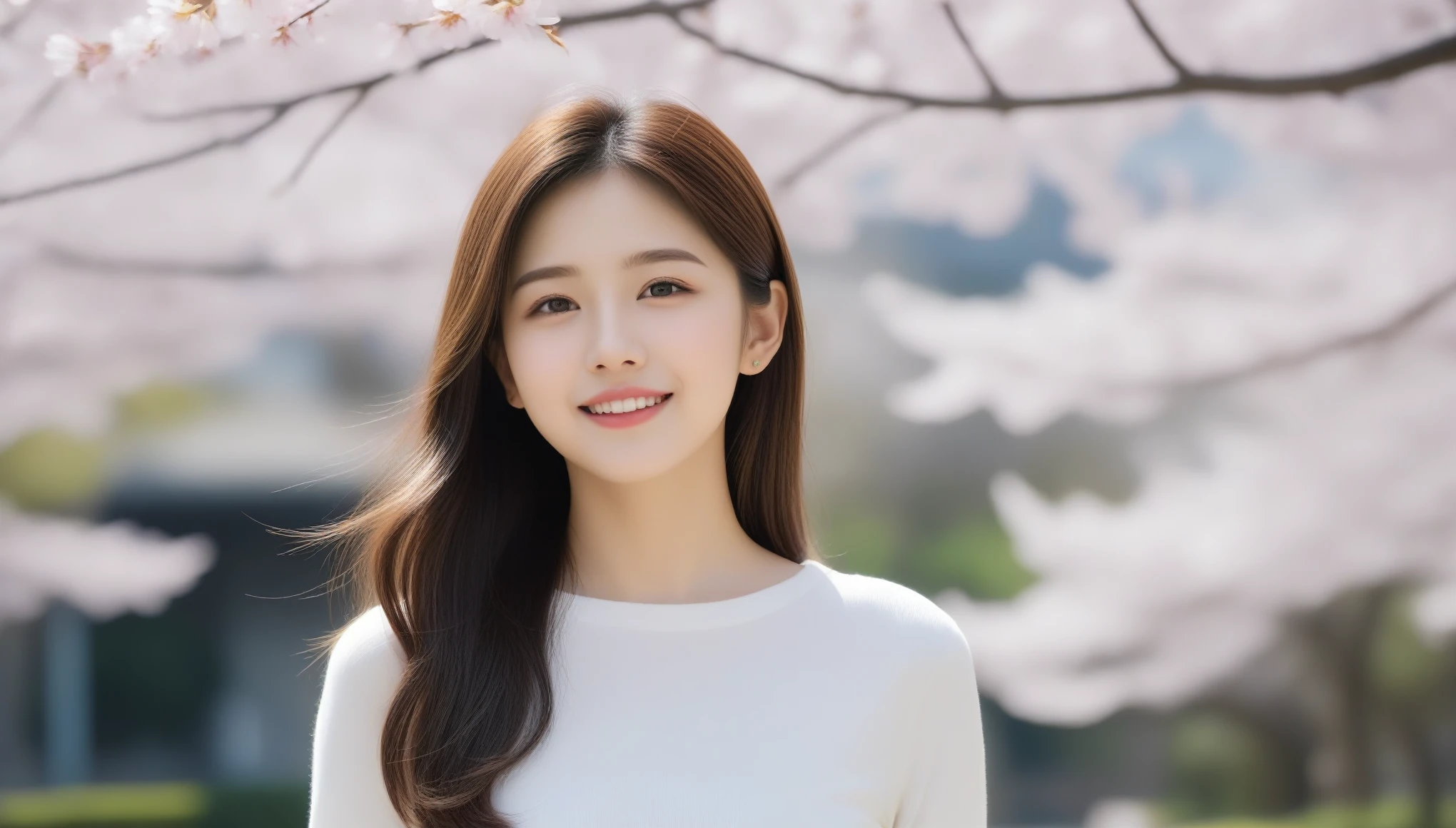 8k, Ultra-high resolution, highest quality, masterpiece, Surreal, photograph, 1 girl, (:1.3), pretty girl, Cute Face, Beautiful eyes in every detail, 細かくdetailedに,masterpiece,, One Girl:1.2, Japan Female Announcer, Natural Lip,Beautiful girl、In the bright and refreshing spring sunshine、Female college students walking through campus,Hair fluttering in the wind、The cherry blossoms on campus are in full bloom、Representing the typical image of a female college student,Bold Pose,Looking at the audience、beauty,Long neck、Laugh a little、Please close your mouth and laugh、(((Ideal body type))),A cup small breasts :2,、Portraiture:2、Perfect Anatomy、鮮明なdetailed、detailed、Surreal、Light and shadow,Strong light,Fashion magazine cover,Thin lips