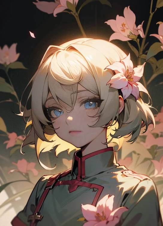 (TT),beautiful detailed eyes,flowing flowers,flowing hair,shining,exquisite lighting,perfect shadows,(Beautiful detailed girl,Short hair),illustration,Soft lighting,solo,anime,girl,,nurse