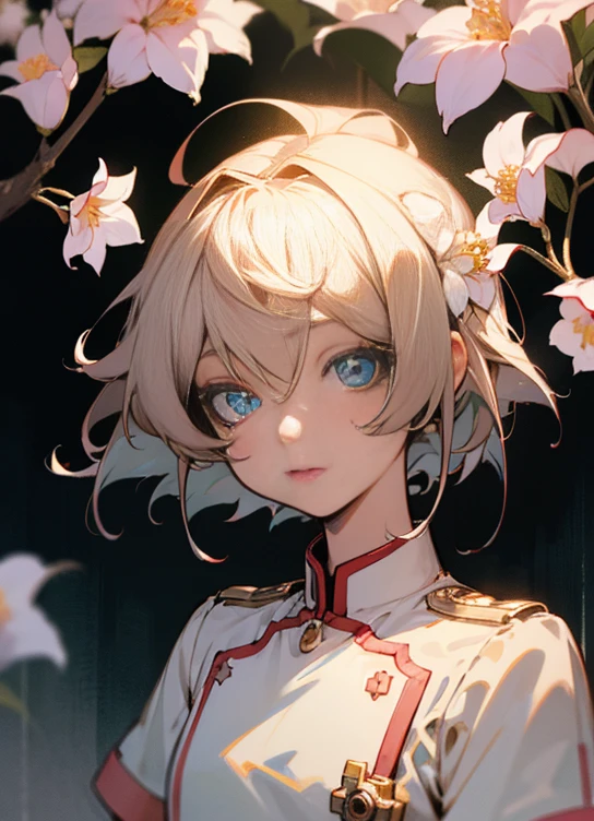 (TT),beautiful detailed eyes,flowing flowers,flowing hair,shining,exquisite lighting,perfect shadows,(Beautiful detailed girl,Short hair),illustration,Soft lighting,solo,anime,girl,,nurse