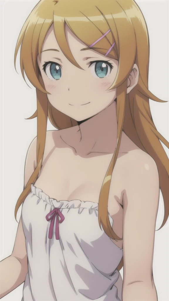 solo, 1girl, looking at viewer, 2D, anime, anime coloring, upper body, (simple background, solid white background:1.3), kirino kousaka,,, smile, Completely naked、

