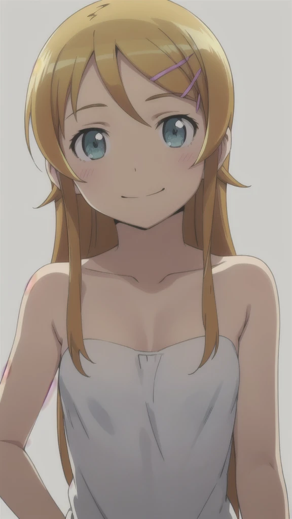 solo, 1girl, looking at viewer, 2D, anime, anime coloring, upper body, (simple background, solid white background:1.3), kirino kousaka,,, smile, Completely naked、

