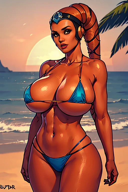1girl, huge tits Twi'lek, busty, masterpiece, best quality, highly detailed, award winning, high definition, ((orange skin), twi'lek), ((blue bikini))), panties), ((busty), slender body, thin, slim sexy body, slim waist, (((huge boobs, huge breasts)))), Imperial starship, Star Wars, beach, sexy big tits