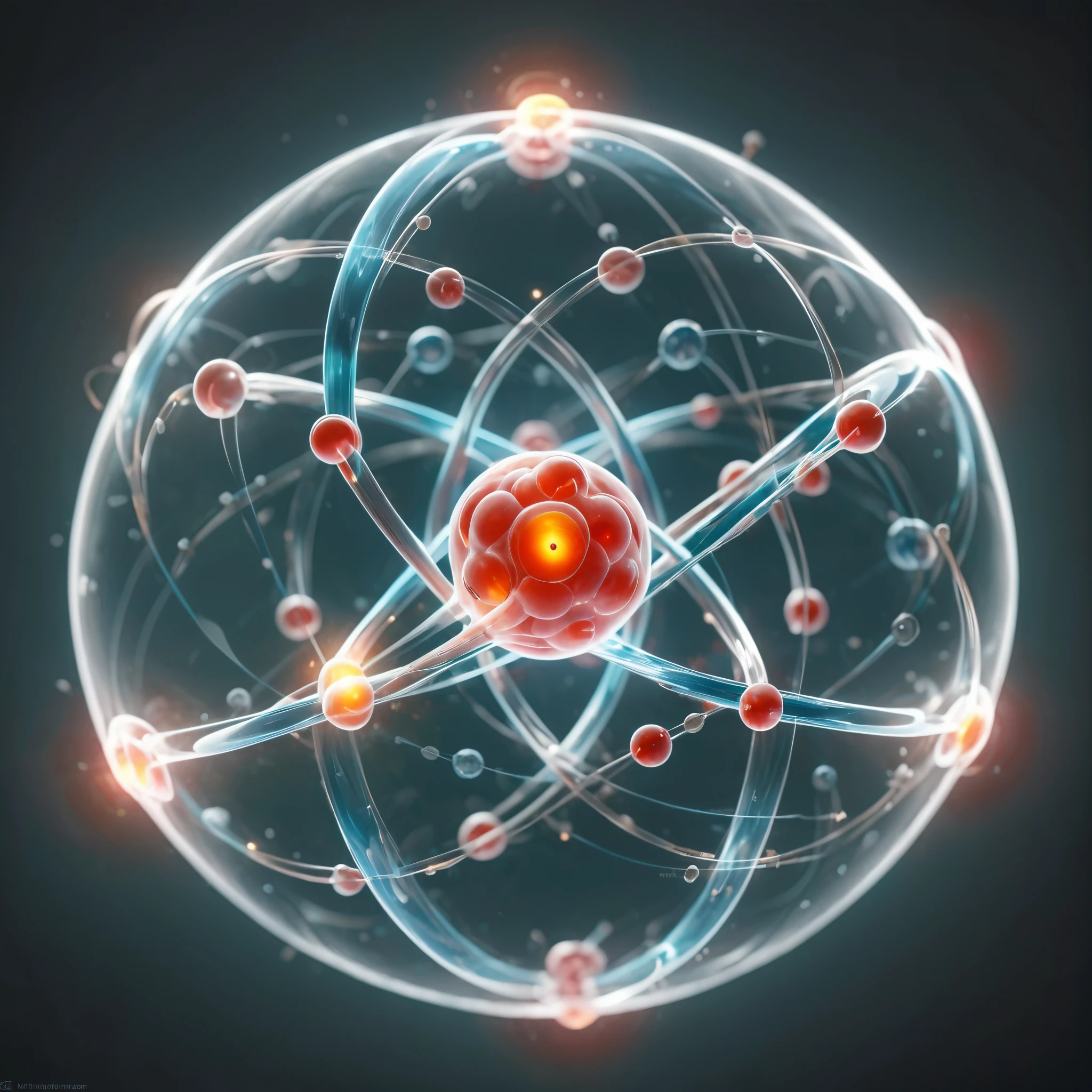 A highly detailed, true-to-life representation of an atom with precise lighting and textures