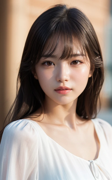(Photo realistic:1.4), (Surreal:1.4), (Smooth lighting:1.05), 1 girl, (sad:1.5), Pure beauty, Face close-up, 22 years old, Soft lighting, Backlight, (Cheerfulness:1.2), (Top quality real texture skins), I narrowed my eyes., Super Fine Face, Carving an idol pose, Glowing Skin, retina, Anatomically correct, Acura, Super detailed, Textured skin, high quality, Attention to detail, 最high quality, High resolution, bangs, Silk blouse