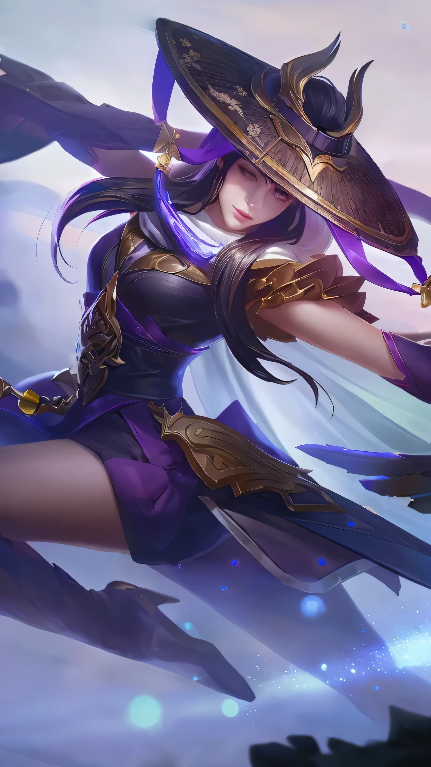 arafed image of a woman with a hat and a sword, ashe, irelia, official splash art, leblanc, inspired by Ju Lian, extremely detailed artgerm, by Yang J, inspired by Shen Zhou, artgerm lau, g liulian art style, yun ling, inspired by Yi Jaegwan, ig model | artgerm