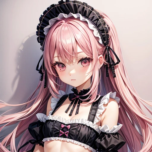 Wearing Gothic Lolita　Pink Hair　Loli body type　Flat Chest